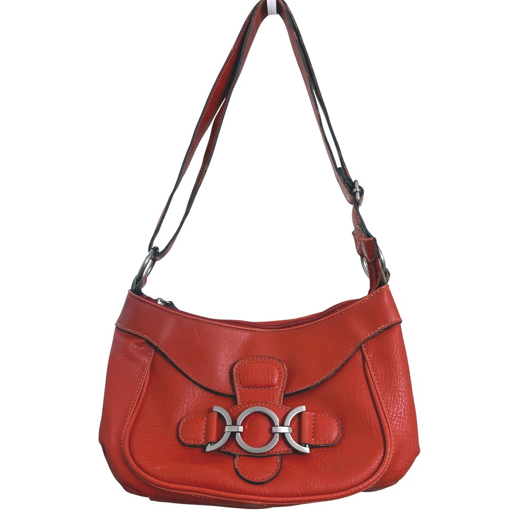 Shoulder Crossbody Leather Bag Small Burnt Orange Silver Ring Hardware Like New